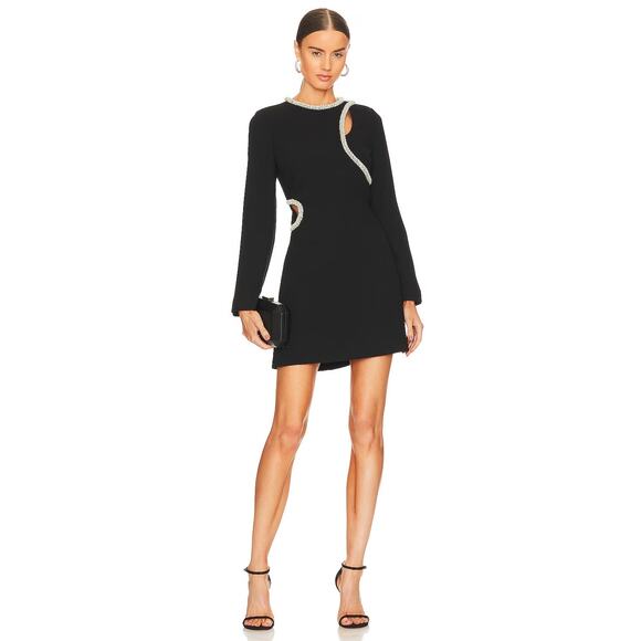 Jonathan Simkhai Black Katharine Diamante Cut Out Long Sleeve Mini Dress size 6 - Picture 10 of 10